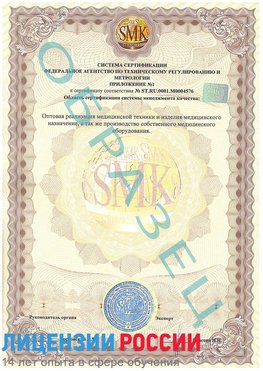 Образец сертификата соответствия (приложение) Семикаракорск Сертификат ISO 13485
